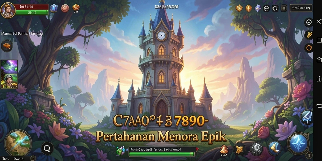 Screenshot gameplay C7890 menampilkan aksi pertahanan menara yang intens.