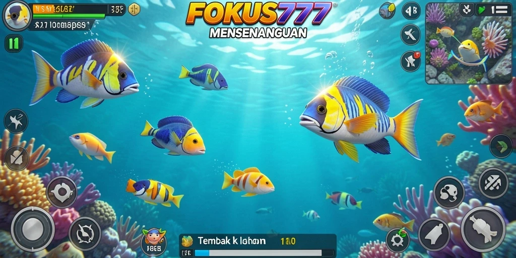 Tampilan gameplay Tembak Ikan yang menarik dan berwarna-warni.