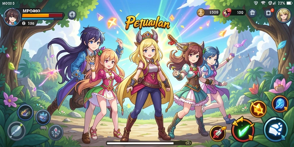 Screenshot MPO303 menampilkan aksi karakter dalam petualangan anime.